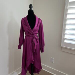 Women's Silk Midi Dress, White House Black Market, Size 0, Fuchsia